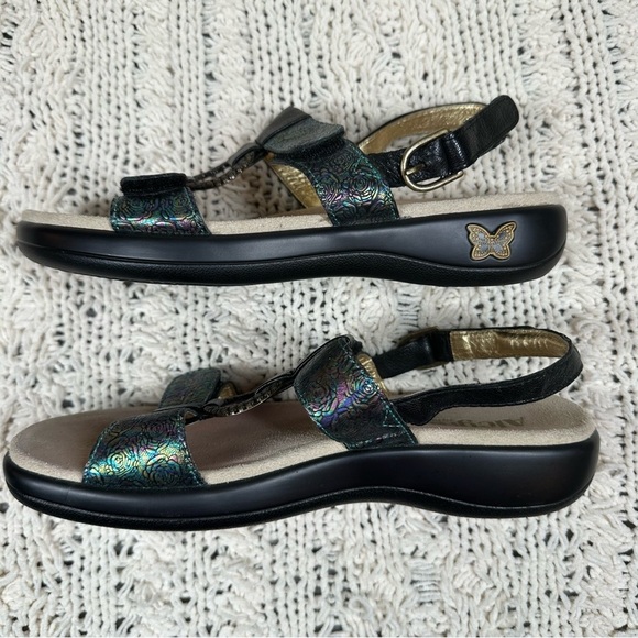 Alegria Julie Abalone Rose Multicolor Metallic Iridescent Black Rosette Sandal 9 - Picture 8 of 12